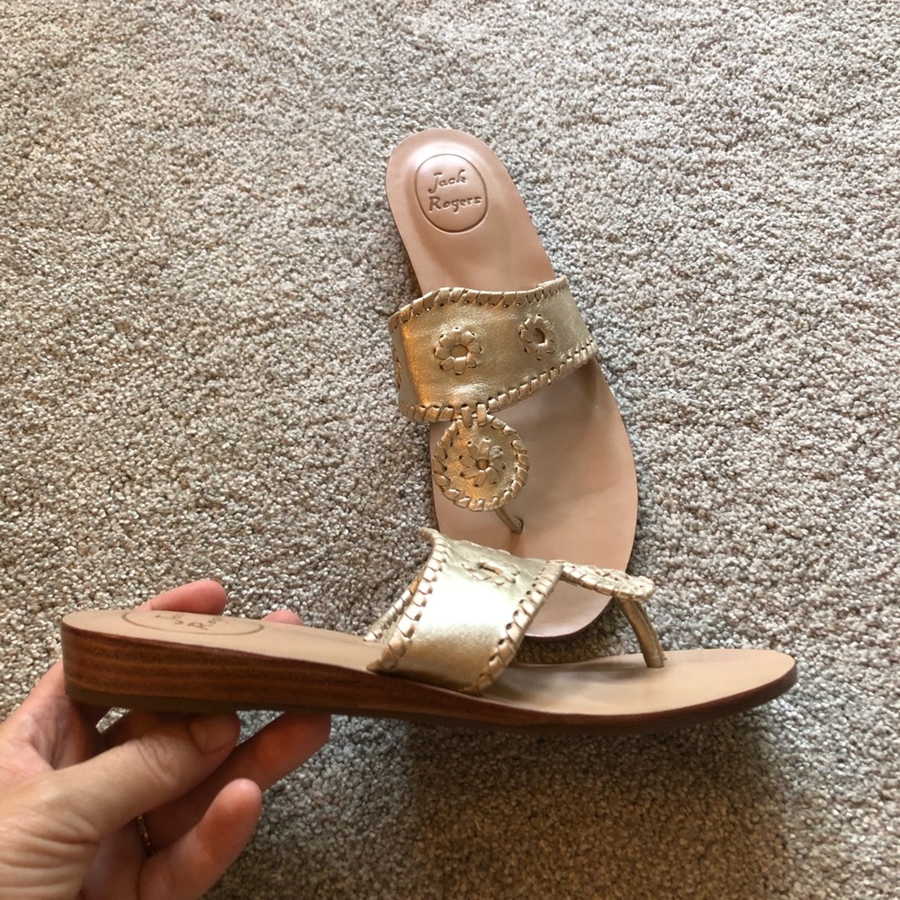 Jack Rogers Women's Size 9 Jacks Demi Wedge Sandals Gold Navajo Thong Wore Once!